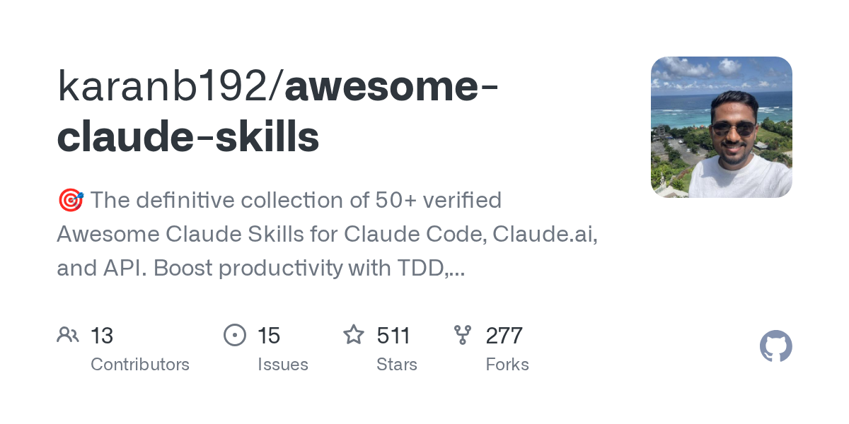 karanb192/awesome-claude-skills Screenshot preview