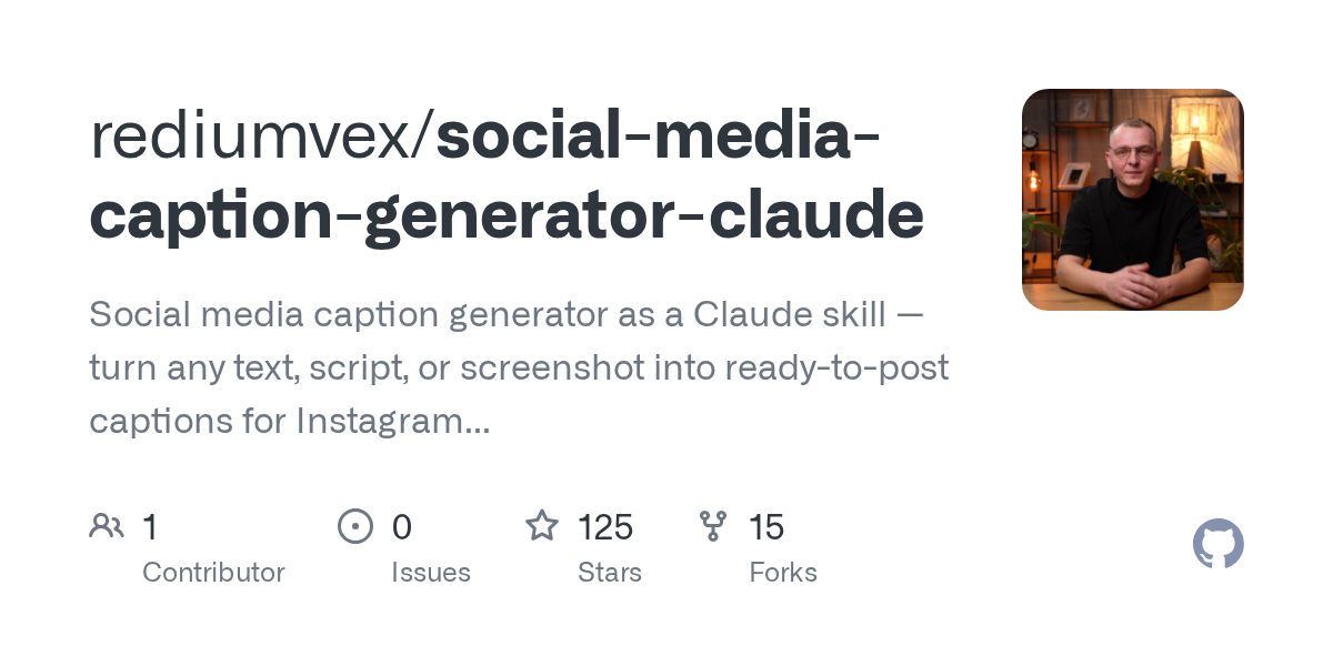 rediumvex/social-media-caption-generator-claude Screenshot preview