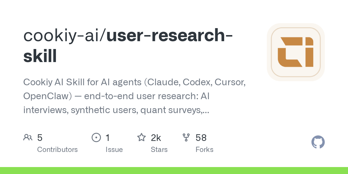 cookiy-ai/user-research-skill Screenshot preview