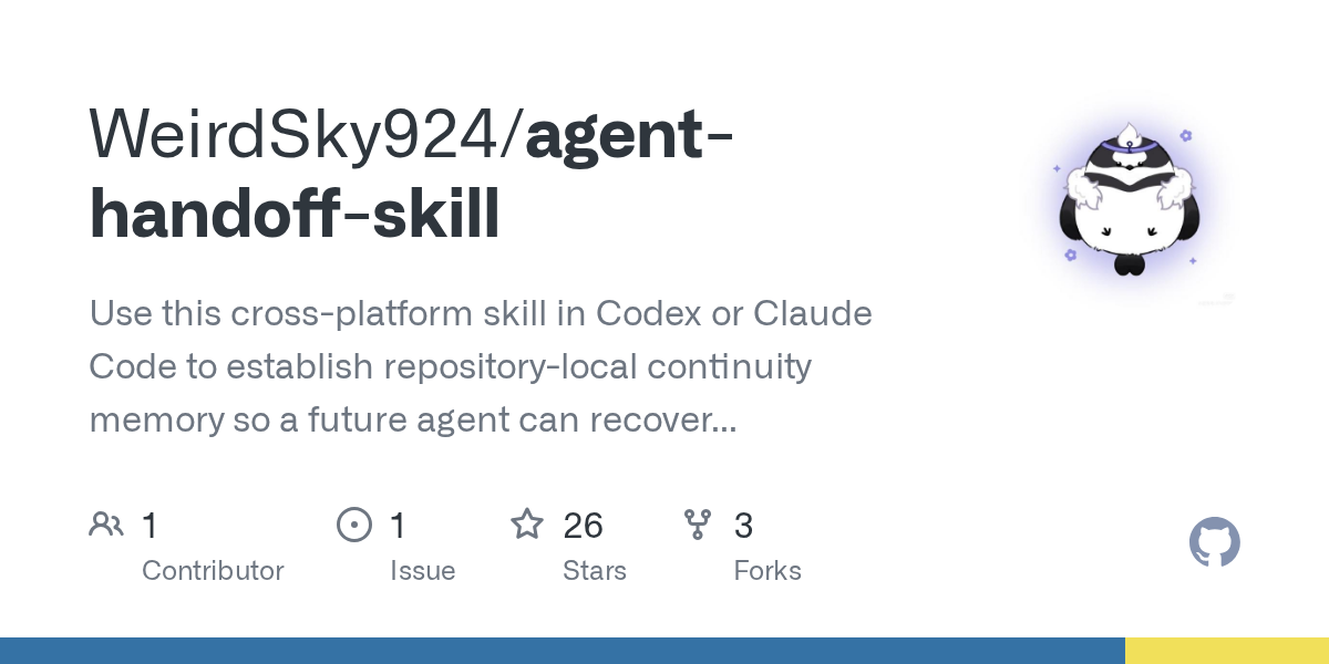 WeirdSky924/agent-handoff-skill Screenshot preview